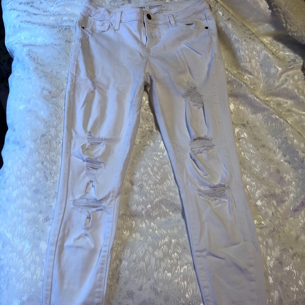 White mid rise ripped jeans